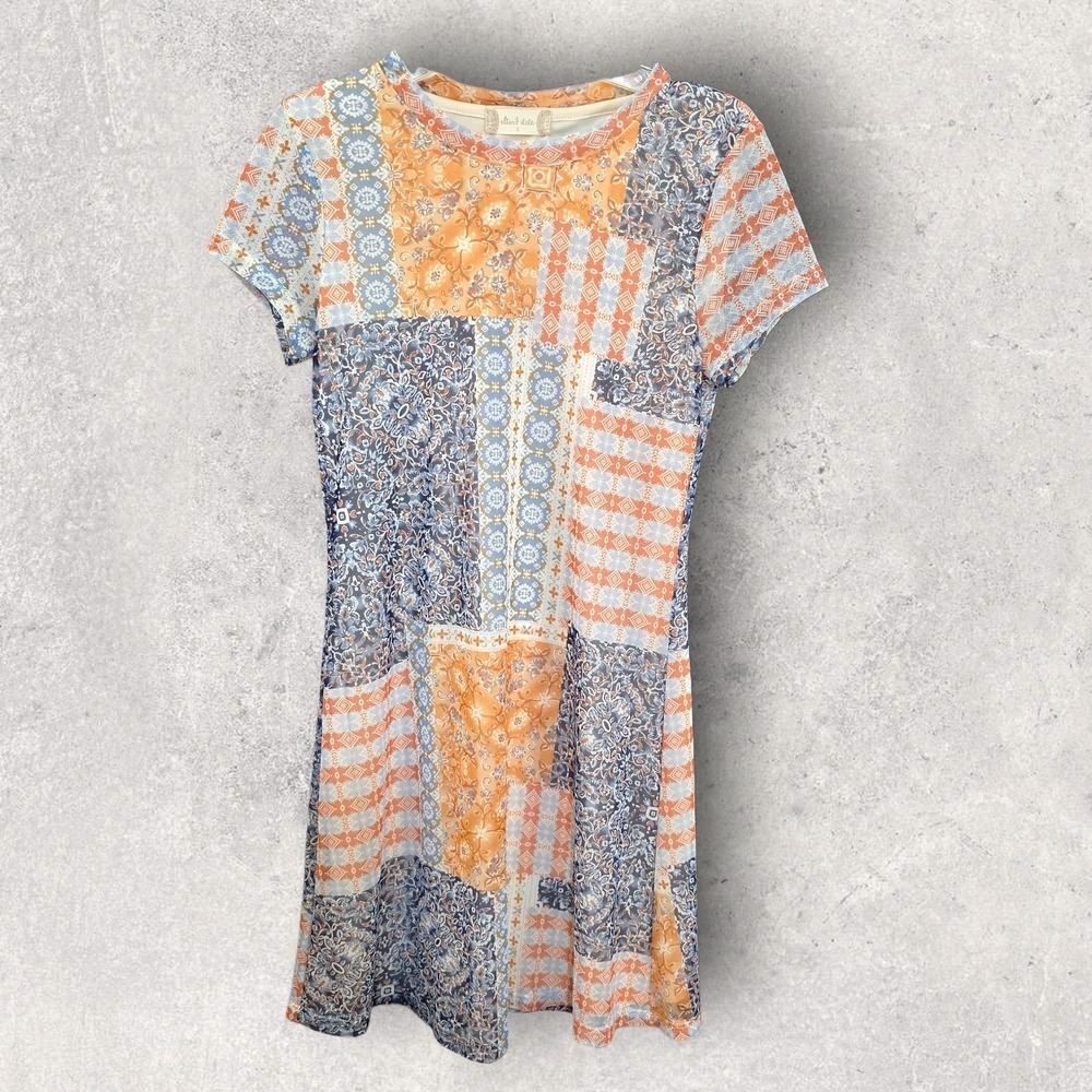 Altar'd State Patchwork‎ Print Mini Dress Orange Blue Boho Festival Cute